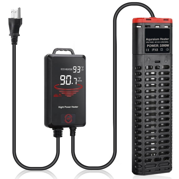 Aquarium Heater 1000W Submersible Fish Tank Heater with Double Quartz Tubes and LED Display Temperature Controller for 150-300 Gallon, Suitable for Saltwater and Freshwater