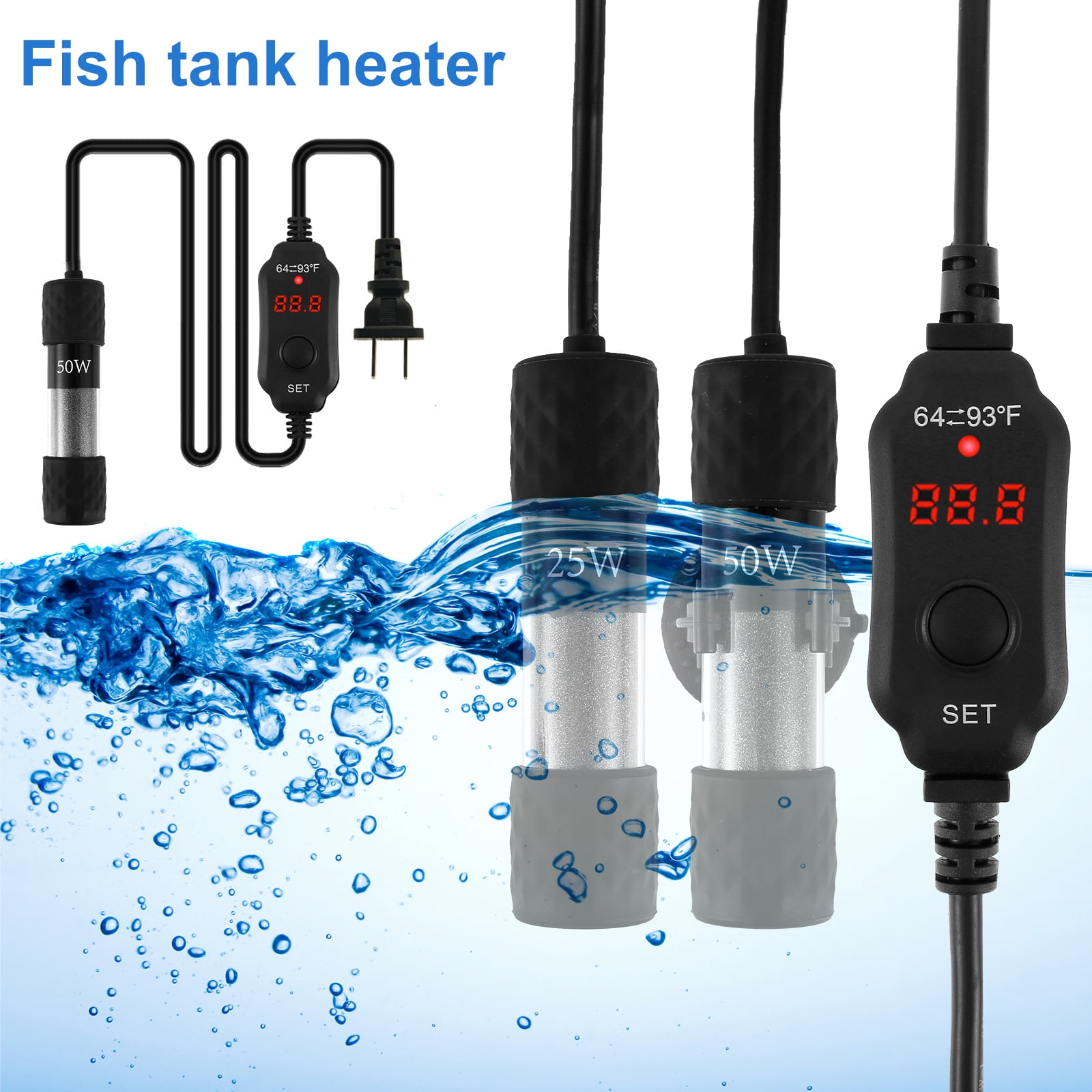 Aquarium Heater,Fish Tank Water Heater,25W/50W Submersible Fish Tank