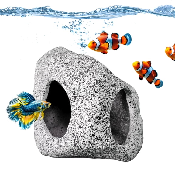 Aquarium Betta Hideaway Rock Cave & Shrimp Hide for Aquatic Pets to Breed, Play and Rest, Ceramic Fish Tank Ornaments, Decor Stone for Nano Tank