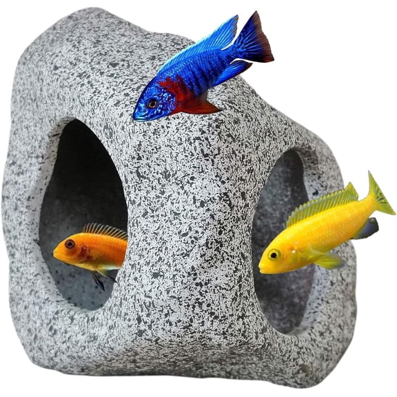 Aquarium Hideaway Rock Cave for Aquatic Pets to Breed, Play and Rest, Safe and Non-Toxic Ceramic Fish Tank Ornaments, Decor Stone for Betta