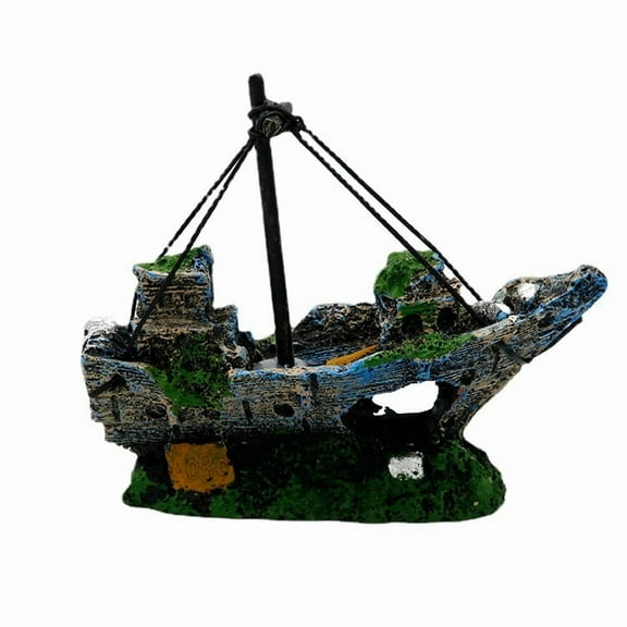Aquarium Landscaping Decoration Shipwreck Pirate Boat Sunken Ship Fish Shelter Fish Tank Decoration Small Medium Fish Garden Pond Ornament