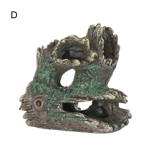 Aquarium Landscaping Tree Stump Hole Rock Cave , Artificial Tree Root Resin Crafts Simulation Driftwood Hiding Cave Fish Tank Ornament