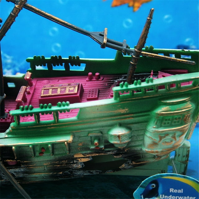 Aquarium Large Broken Boat Shape Fish Tank Separated Sunk Shipwreck ...