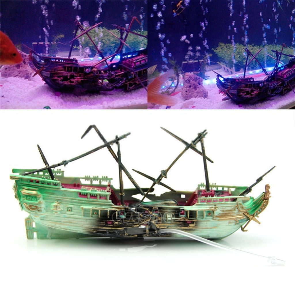 Aquarium Large Broken Boat Shape Fish Tank Separated Sunk Shipwreck