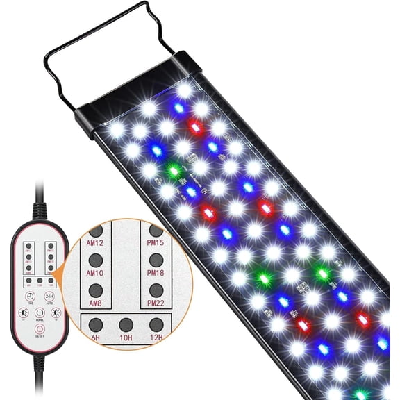 Aquarium Light, 14W 24/7  Mode - Sunrise//Moonlight Mode and Custom Mode with Expandable Bracket, Adjustable Timer and 7 Color Brightness for 12~18IN Fish
