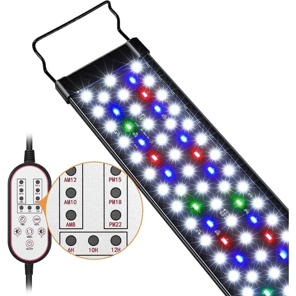 Aquarium Light, 14W 24/7 Natural Mode - Sunrise/Daylight/Moonlight Mode and Custom Mode with Expandable Bracket, Adjustable Timer and 7 Color Brightness for 12~18IN Fish Tank