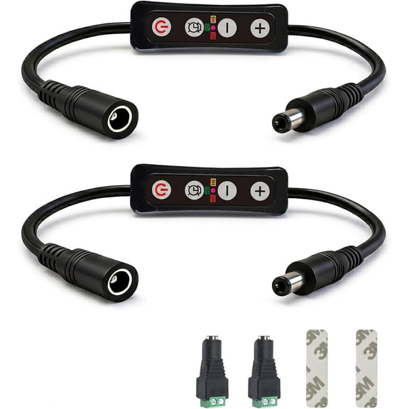 Aquarium Light Timer and Dimmer, 5.5mm x 2.1mm DC Barrel Connector, 6/10/12 Hour Auto On/Off, Brightness Control 10-100%, Sunrise Sunset Simulation for Fish Tank 12-24V DC LED Lights, 2 Pack