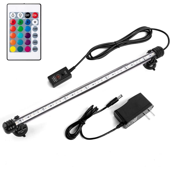 Aquarium Light with Remote, IP68 Submersible RGB Fish Tank Light, 16 Colors 4 Modes, Adjustable Brightness & Speed, Underwater Lamp with Suction Cups