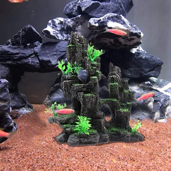 Aquarium Mountain View Moss Tree Rock Cave Fish Tank Stone Ornament Landscape Decoration with Plants