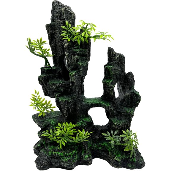 Aquarium Mountain View Moss Tree Rock Cave Fish Tank Stone Ornament Landscape Decoration with Small Plants