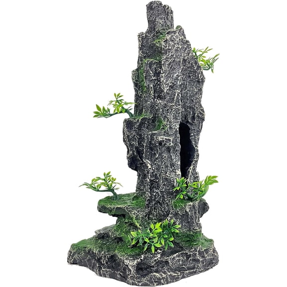 Aquarium Mountain View Stone Ornament Tree Rock Cave Aquarium Decorations Large and Tall Extra Large Aquarium Decorations for Fish Tank Decorations for Fish Tank - 14 Inches High
