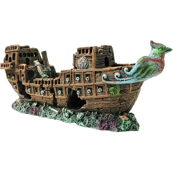 Aquarium Pirate Ship Decorations Fish Tank Ornaments - Resin Material Shipwreck Decorations, Eco-Friendly for Freshwater Saltwater Aquarium Sunken Ship Accessories