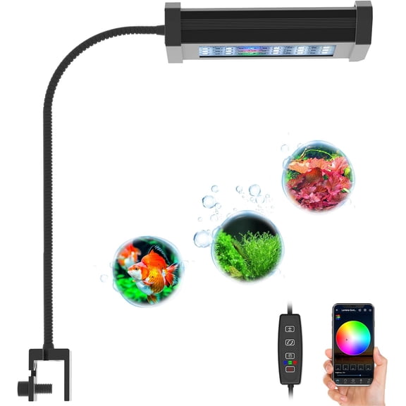 Aquarium Plant Light, Freshwater Small Fish Tank Light Timer Dimmer 6500K with Gooseneck for Planted Refugium Nano Tank (Freshwater)