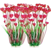 OFEFE Aquarium Plants Plastic 2 Pack Tall Plastic Plants Pink Fish Tank Decor for Fish Tank Decorations, 15.75 inches Pink