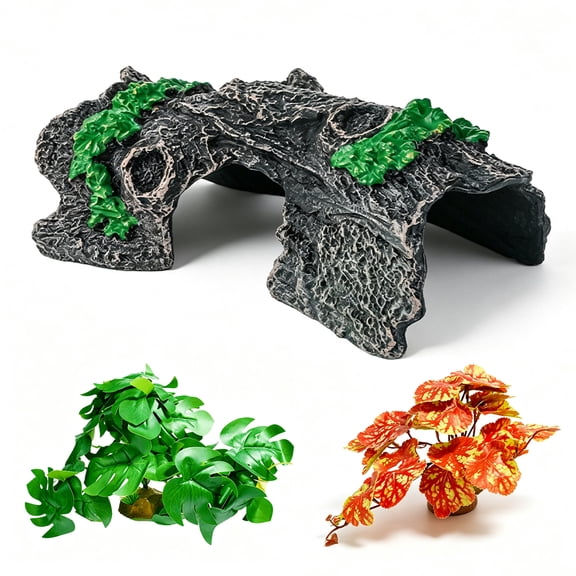 Aquarium Plants & Hollow Tree Trunk Fish Tank Decor, Aquarium Decoration Fish Tank Accessories for Betta Goldfish Turtle Reptile