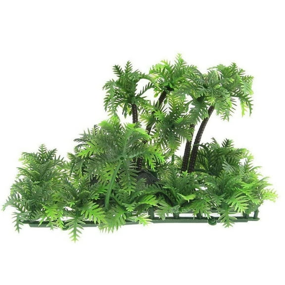 Aquarium Plastic Artificial Fish for Decorations Aquatic Underwater Green Grass Coconut Trees with Ba