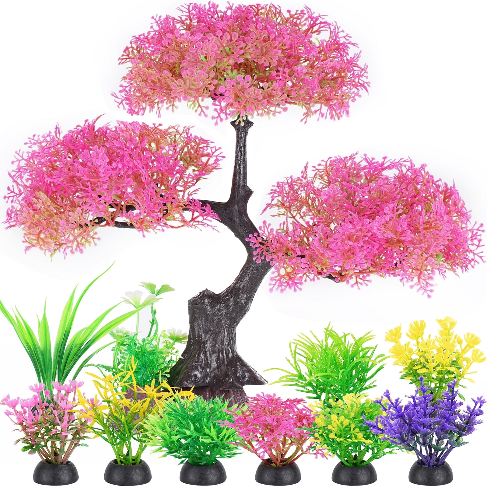 Fake Tree Tank Aquarium Plastic Plants Artificial Decorations Accessories, Small and ...