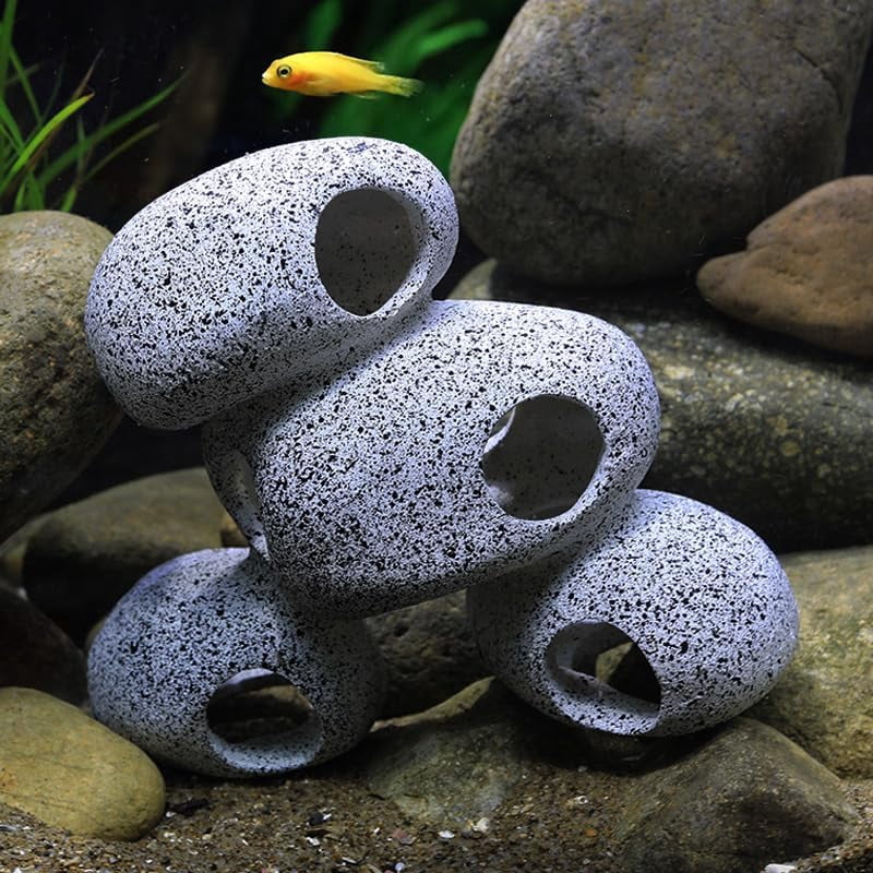 Aquarium Rock Decorations Resin Cichlids Rock with Artificial Moss Betta Cave Fish Tank Accessories Fish Hides (Rock Cave)