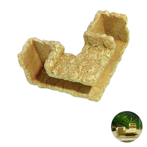 Aquarium Rock Underground Cave Tunnel, L-Shaped Fish and Shrimp Hideout with Natural Texture, Sinking Resin Aquarium Decoration for Small Fish Breeding and Scaping, 5.3 x 5.3 x 2.8 in
