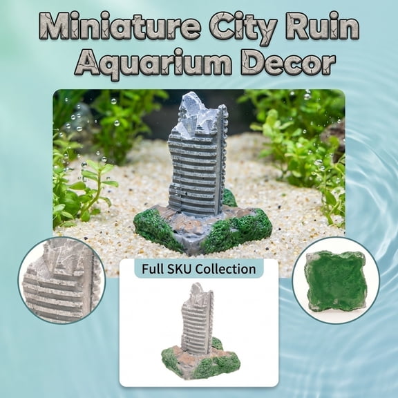 Aquarium Ruins Building Ornament, Resin City Ruins Decor for Fish Tank, Underwater Urban Ruins Statue for Aquatic Landscaping