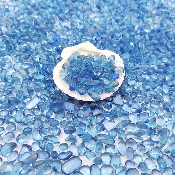 Aquarium Sea Glass Stones, 0.93LB Clear Glass Pebbles Marble Aquarium Fish Tank Rocks Gravel for Turtle Tank, Vase Fillers, Christmas Decoration - Light Blue