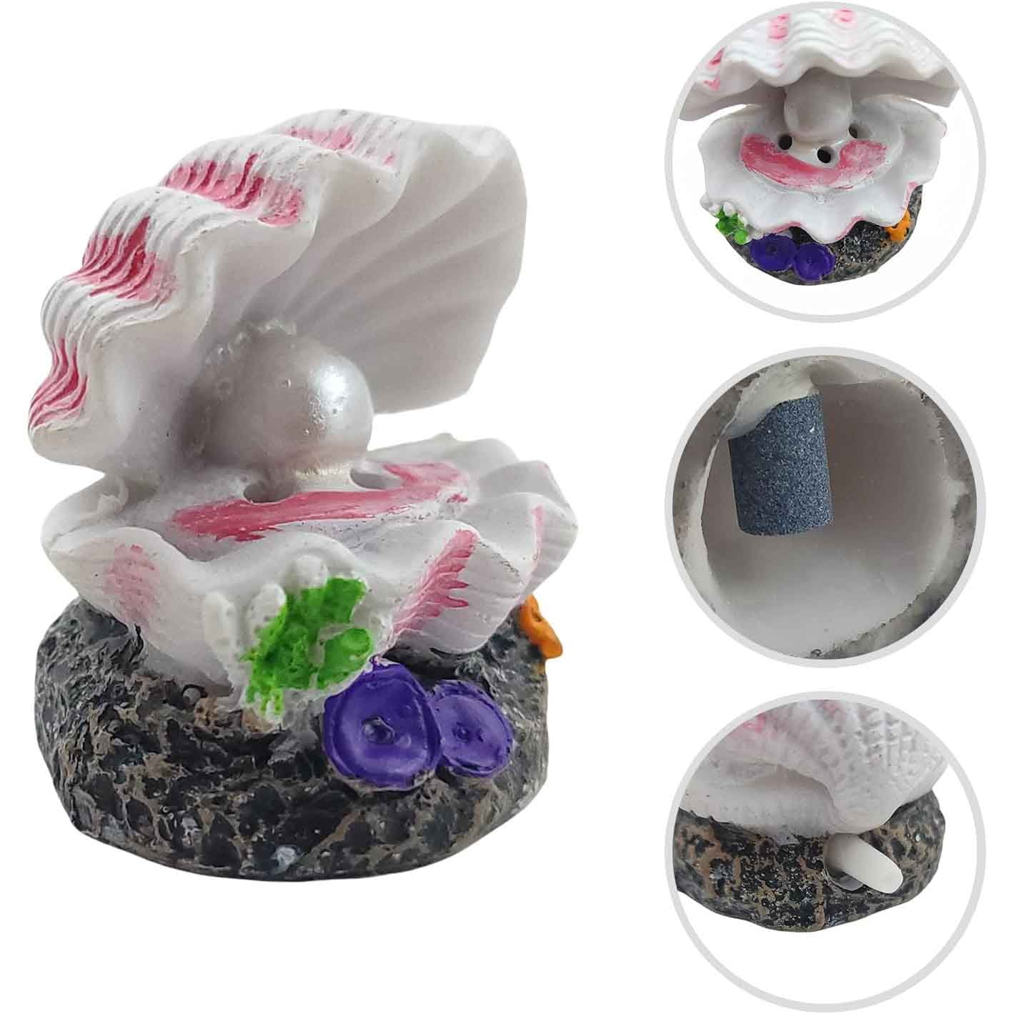Aquarium Shell Decor Air Bubble Stone with Bubbler Volcano Ornament Undersea Clam Pearl Ornaments for Fish Tank