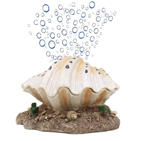Aquarium Shell Decoration with Air Stone Bubble Tropical Clam Ornament Aquarium Landscaping Decoration