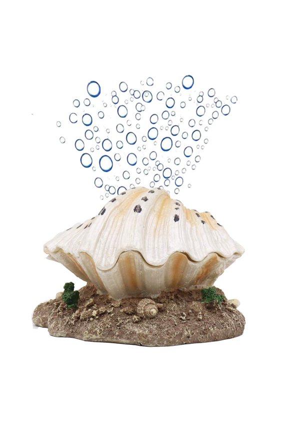 Aquarium Shell Decoration with Air Stone Bubble Tropical Clam Ornament Aquarium Landscaping Decoration