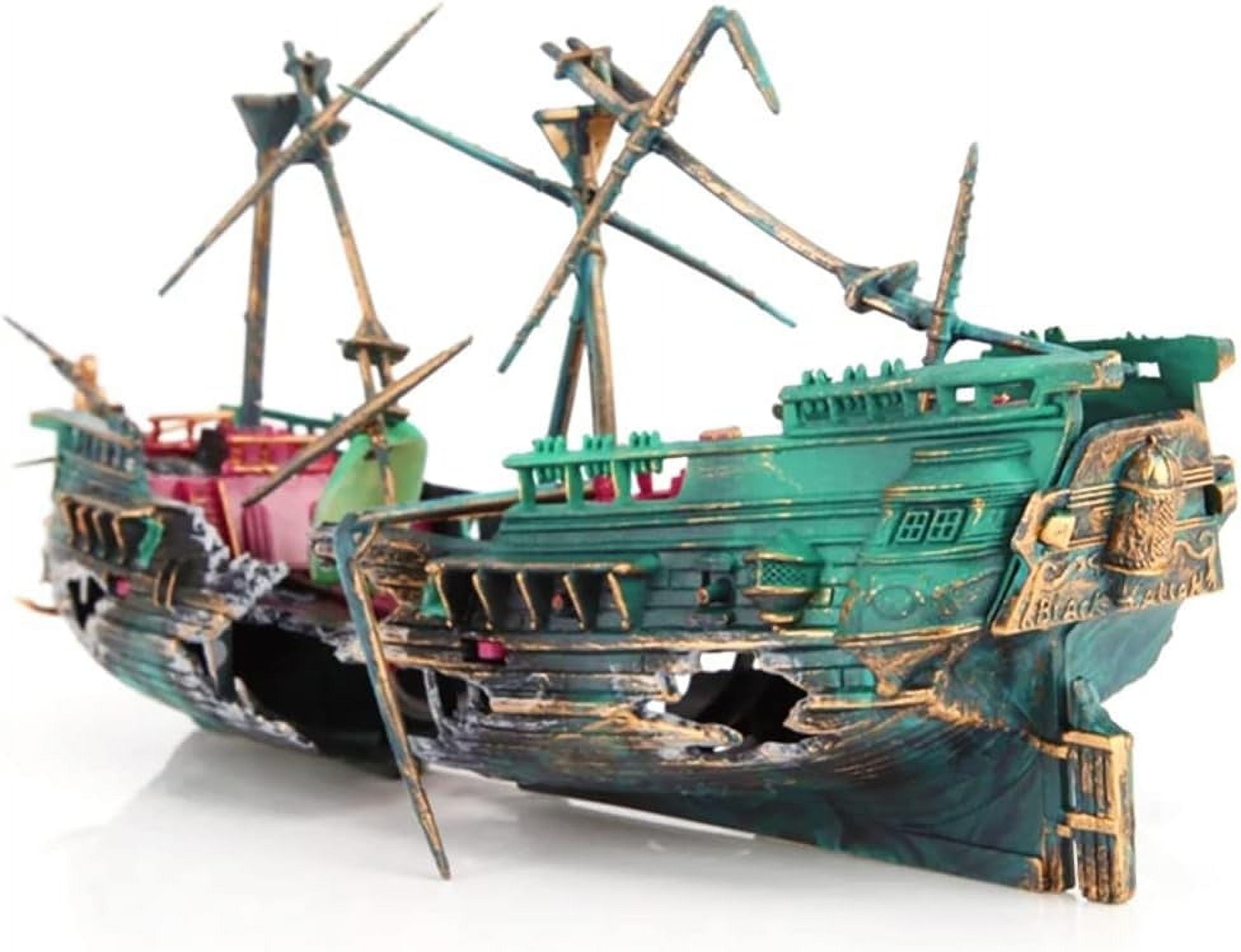 Aquarium Shipwreck Decorations - Air Bubbler Sunken Ship Ornament, Fish Tank Air Action Aerating Decorations
