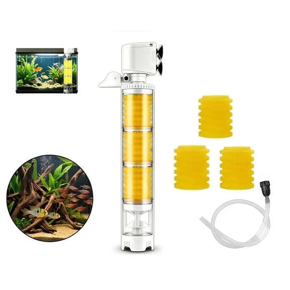 Aquarium Silent Motorized Filter, 4-Stage Filtration, 15kpa Strong Suction Pump Circulating, Pump and Filter System with Adjustable Oxygenation, for Freshwater Saltwater Reef Turtle,35W