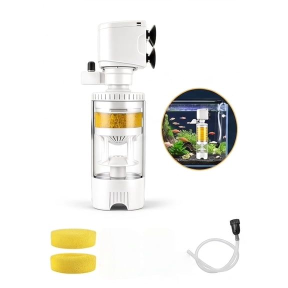 Aquarium Silent Motorized Filter, 4-Stage Filtration, 15kpa Strong Suction Pump Circulating, Pump and Filter System with Adjustable Oxygenation, for Freshwater Saltwater Reef Turtle,4W