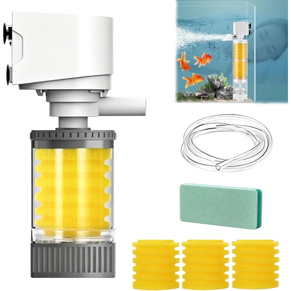 Aquarium Silent Motorized Filter - Ultra Quiet Fish Tank Filter with 4 Stage Filtration, 15kPa Suction Pump and Adjustable Oxygenation for Freshwater Saltwater Reef Turtle Tanks (5W Single-layer)