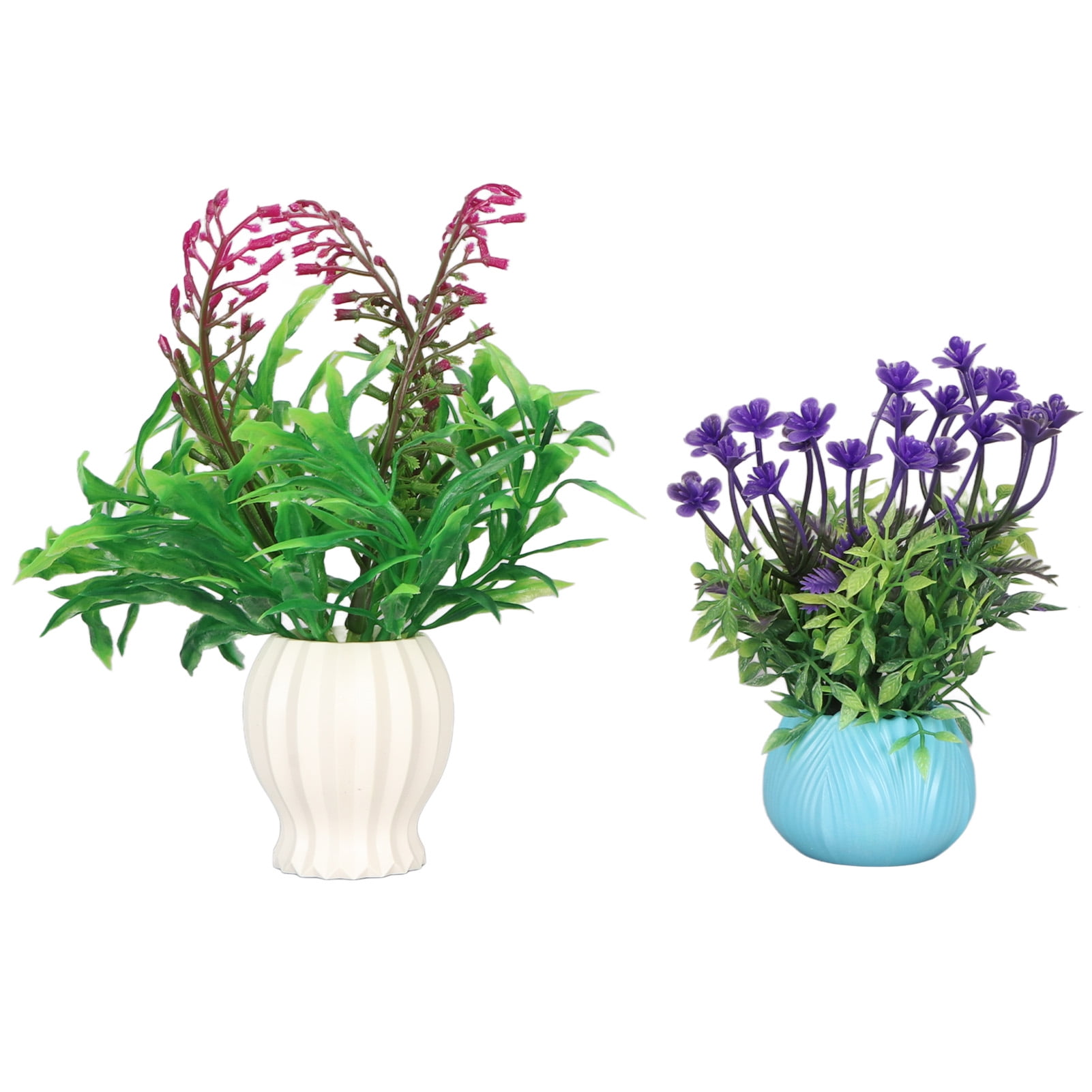 Aquarium Silicone Flowers with Resin Vase Set, NonToxic Fake Floral Decor