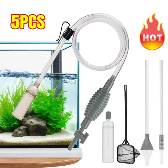 Aquarium Siphon Vacuum Cleaner Kit with Dual Tubes and Fish Net, Ideal for Gravel and Sand Cleaning, Gravel Vacuum for Aquarium Kit