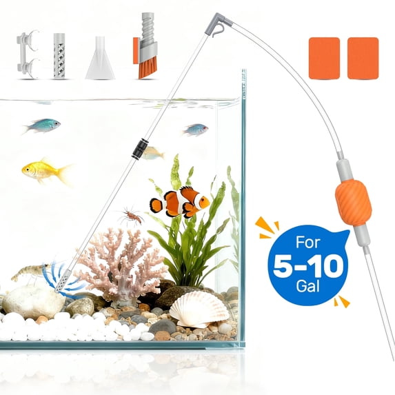 Aquarium Siphon Vacuum and Water Changer Kit (5-10 Gal)- Small Fish Tanks Gravel Sand Cleaning