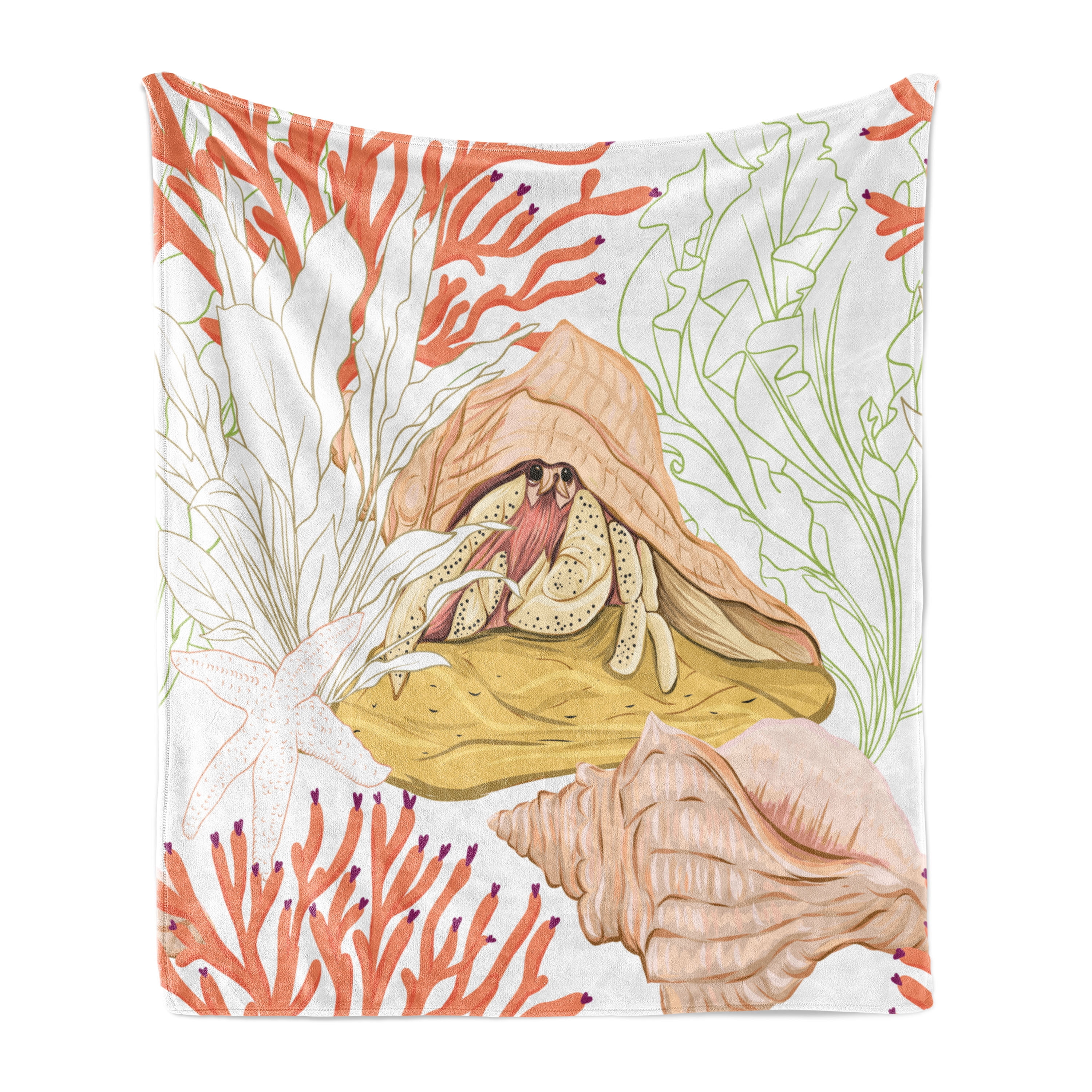 Aquarium Soft Flannel Fleece Throw Blanket, Detailed Hermit Crab Sketch