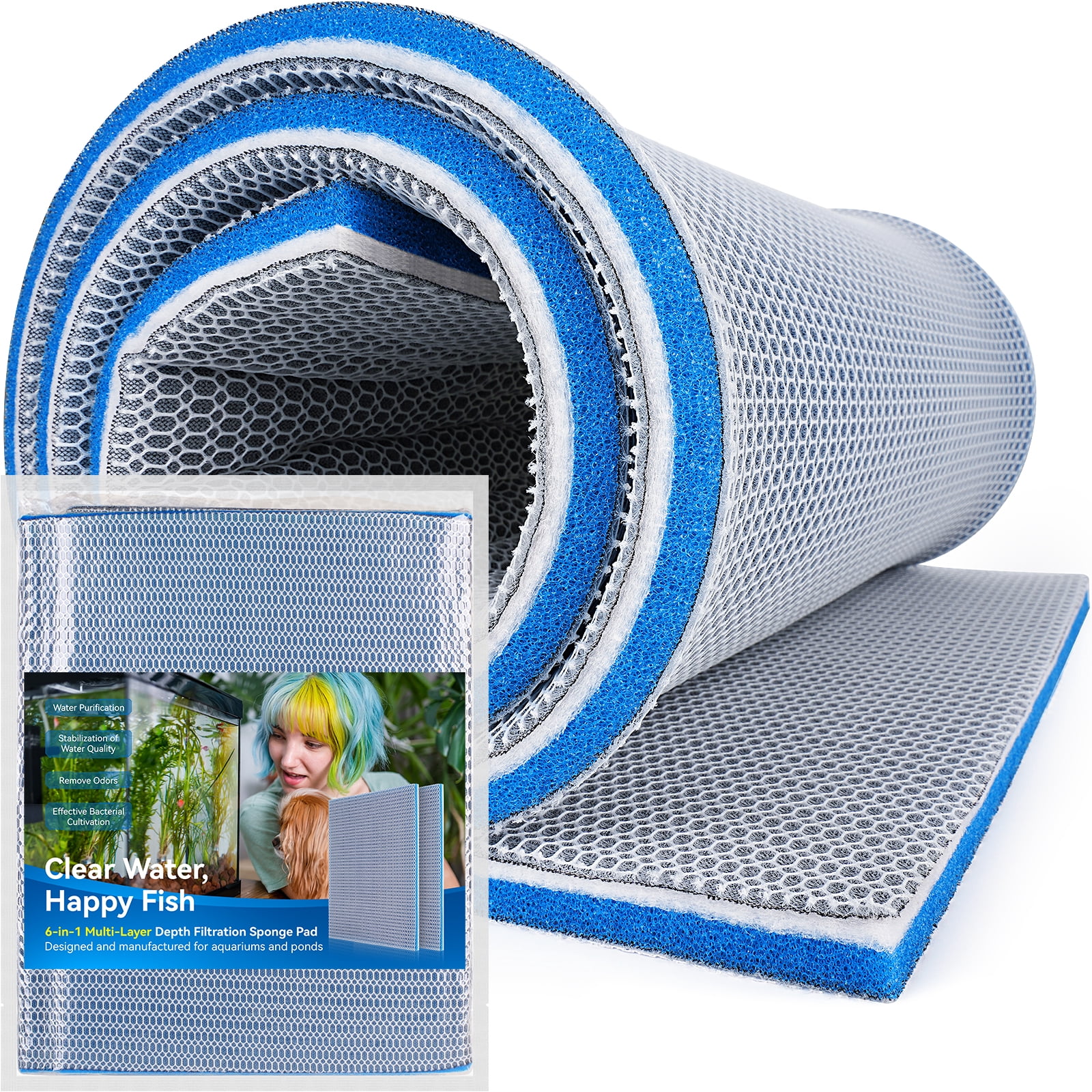Aquarium Filter Media Sponge Pad, Multi-Layer Foam Filter Floss for Fish Tank and Ponds Filters Accessories ( 47.24"x15.75"x0.6" - 1 Pack )