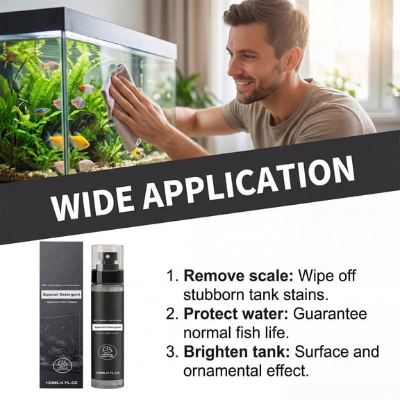 Aquarium Stain Cleaner, Fish Tank Water Cleaner with Odor Removal and Clear Water Formula, Safe Aquarium Cleaning Spray for Freshwater Saltwater Tanks Aquatic Plants and Daily Maintenance