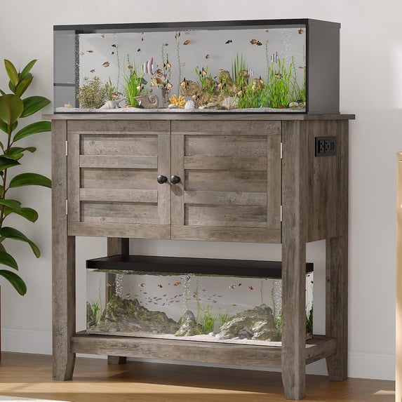 Aquarium Stand, 20-29 Gallon Fish Tank Stand Cabine Heavy Duty Turtle Tank Stand with Charging Station Up to 660 LBS, Stable Support, Anti-Tip Device