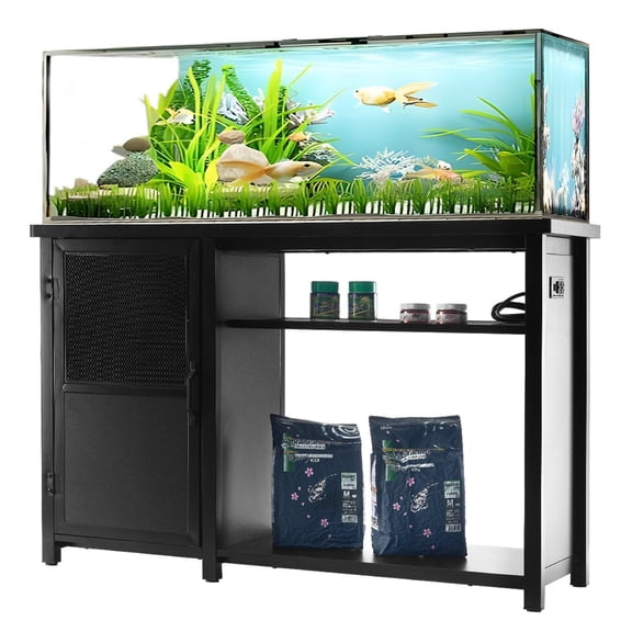 Aquarium Stand 75 Gallon, Steel & MDF Fish Tank Stand, 626 lbs Capacity, Reptile Stand with Storage & Power, Black