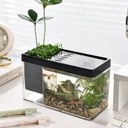 Aquarium Starter Kit Small Plastic Betta Fish Tank 2 Section Aquarium Fish Tank 2 in 1 Fish Tank with Planter, Desktop Small Fish Tank for Betta Fish, Shrimp, Goldfish