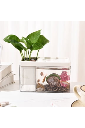 Aquarium Starter Kit Small Plastic Betta Fish Tank 2 Section Aquarium Fish Tank 2 in 1 Fish Tank with Planter, Desktop Small Fish Tank for Betta Fish, Shrimp, Goldfish