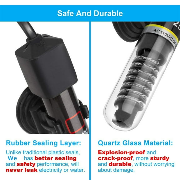 Aquarium Submersible Heater for Fish Tank, 50W Small Fish Tank Heater, 25 Watt with Free Thermometer Sticker, Black