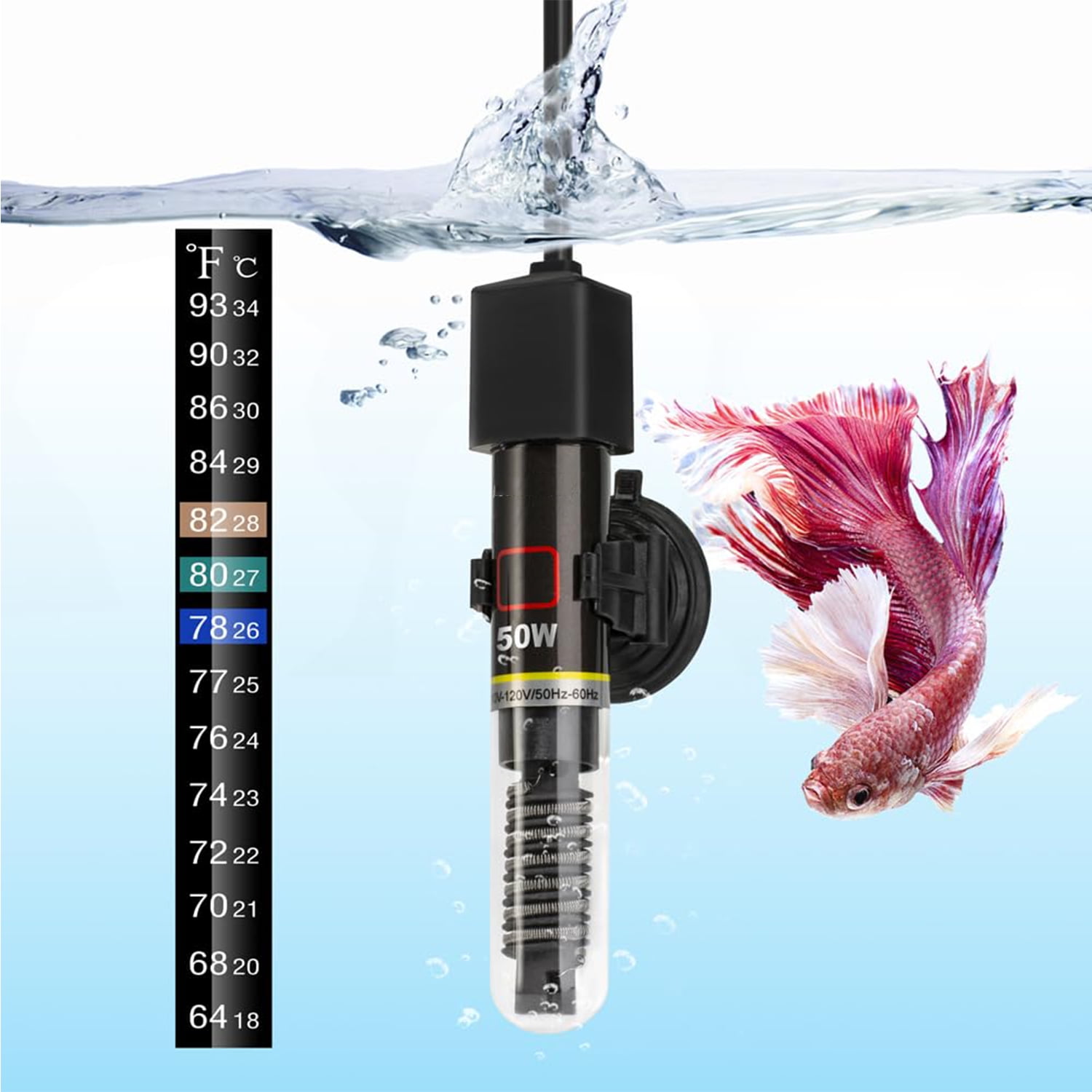 DaToo Mini 25W Betta Aquarium Heater for Small Fish Tank with Free Thermometer Sticker Walmart