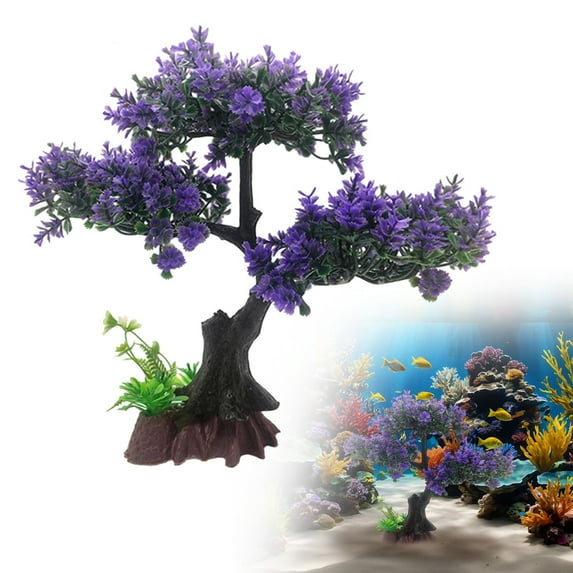Aquarium Tree Trunk Large Plants Decorations, Simulation Resin Cherry Blossom Tree & Aquatic Plants Aquarium Decor, Goldfish Tank Decorations Set, Fish Tank Hides Tree Decoration Kit