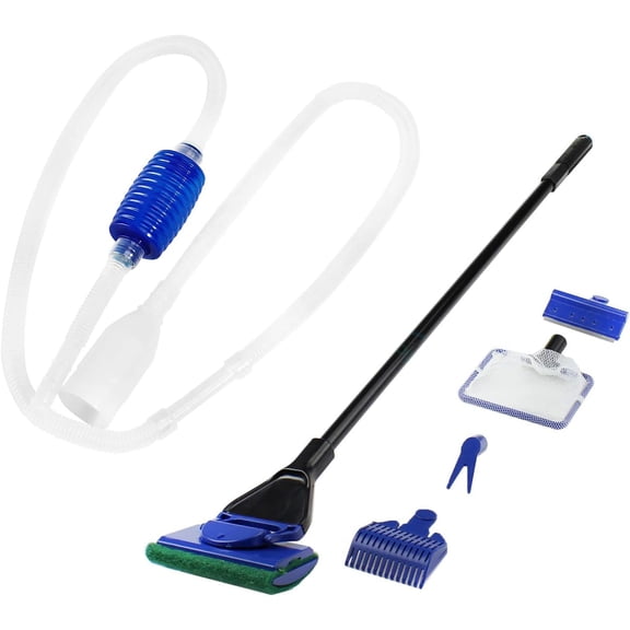 Aquarium Vacuum Siphon, Hand Pump Fish Tank Water Changer, with Fish Net Algae Scraper 5 in 1 Cleaning Set