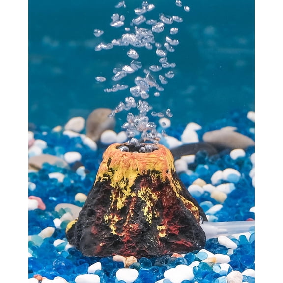 Aquarium Volcano Ornament Kit, Fish Tank Decoration Mini Resin Volcanic Decor for Fish Tank Landscape Realistic Mountain with Air Stone Bubbler Airline Tubing Accessories for Oxygenation