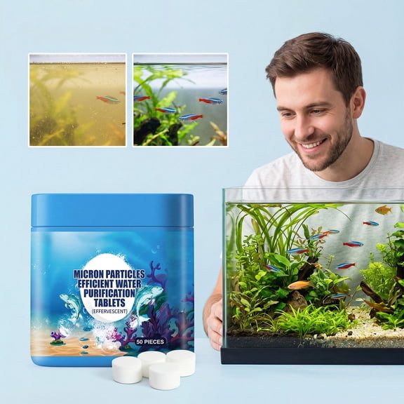 Aquarium Water Purification Tablets,Water Purification Tablets for Fish Tank, Efficient Clear Turbidity & Improve Waters Quality, Purifying Tablets to Promote Healthy Fish Environment 50 Tablets