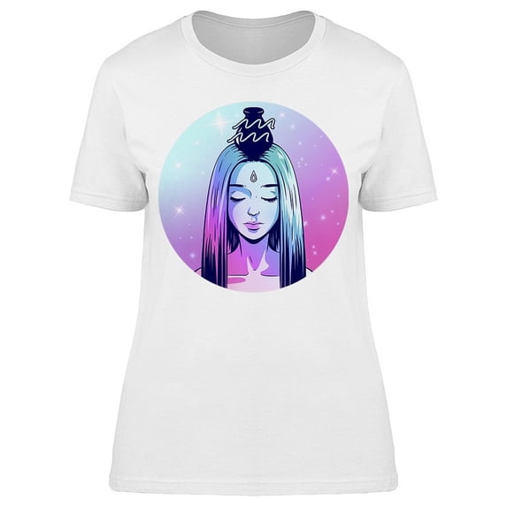 Aquarius Beautiful Girl Face T-Shirt Women -Image by Shutterstock, Female XX-Large