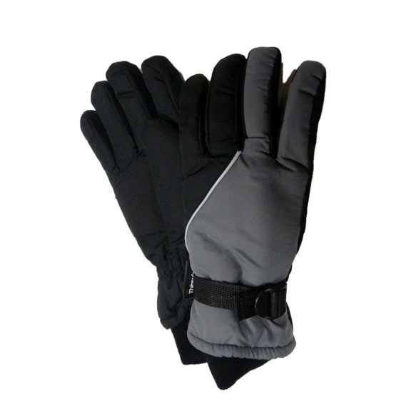 Aquarius Boys Gray & Black Snow & Ski Gloves Thinsulate Insulated Wrist Strap L (13-18)